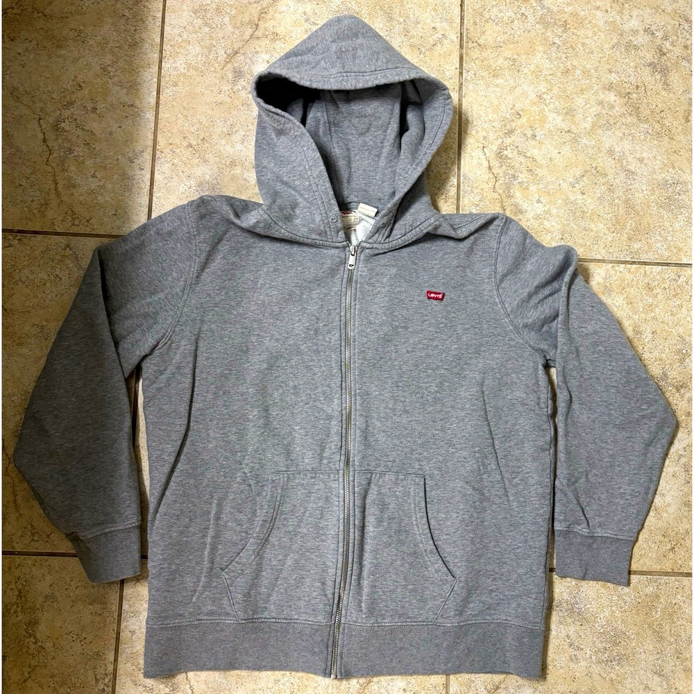 Levi's Men's Full Zip Hoodie L Solid Gray Fleece Cotton Blend Logo Pockets